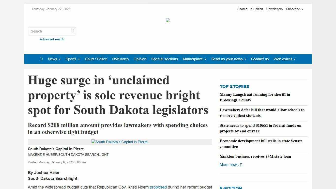 Huge surge in ‘unclaimed property’ is sole revenue bright spot for South Dakota legislators - Brookings Register