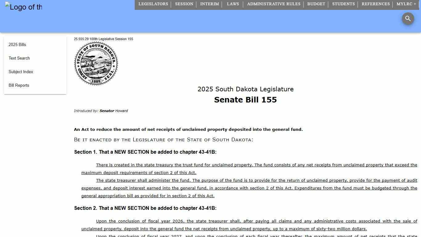 2025 Senate Bill 155 South Dakota Legislature