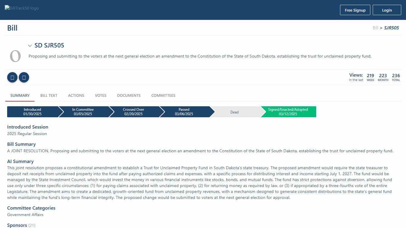 SD SJR505 BillTrack50
